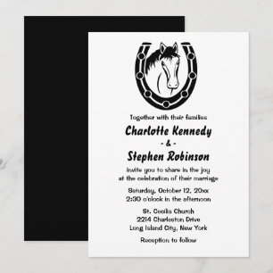Invitation Western Mariage Horse Country Horseshoe Noir