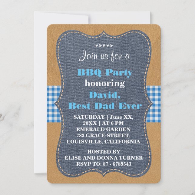 Invitation Western MEILLEUR DAD JAMAIS Denim BBQ PARTI Person (Devant)