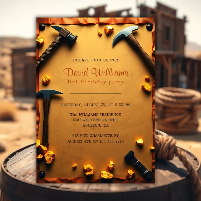 Invitation Western Miner Party Gold Mining Anniversaire (Western Miner Party Gold Mining Birthday Invitation)
