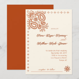 Invitation Western Modern simple rouille et Mariage ivoire