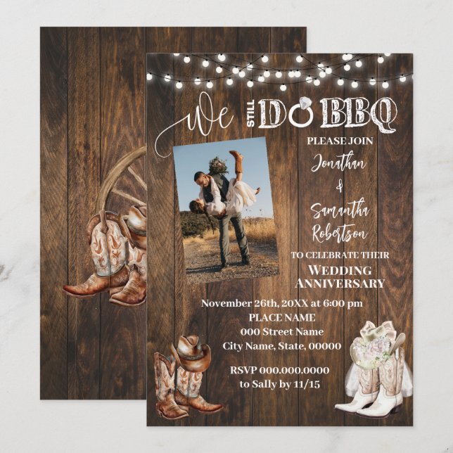 Invitation Western Nous faisons encore Mariage campagnard Ann (Devant / Derrière)