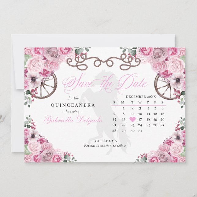 Invitation Western Pink Charro Quinceañera Enregistrer La Dat (Devant)