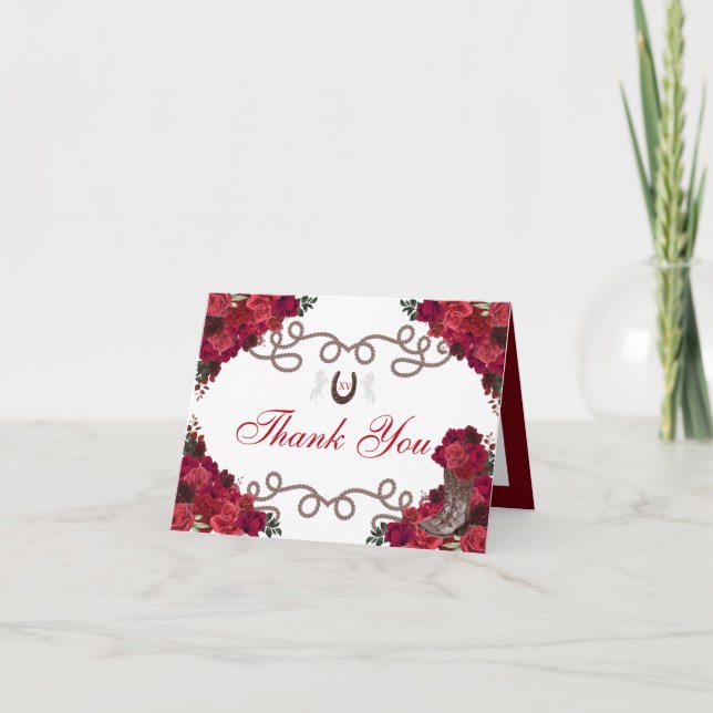 Invitation Western Red Roses Charra Quinceanera Merci (Devant)