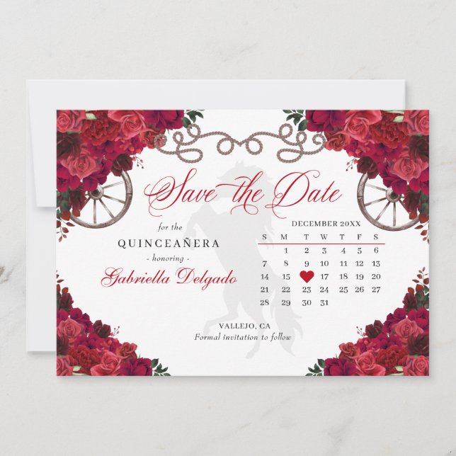 Invitation Western Red Roses Charro Quinceañera Enregistrer L (Devant)