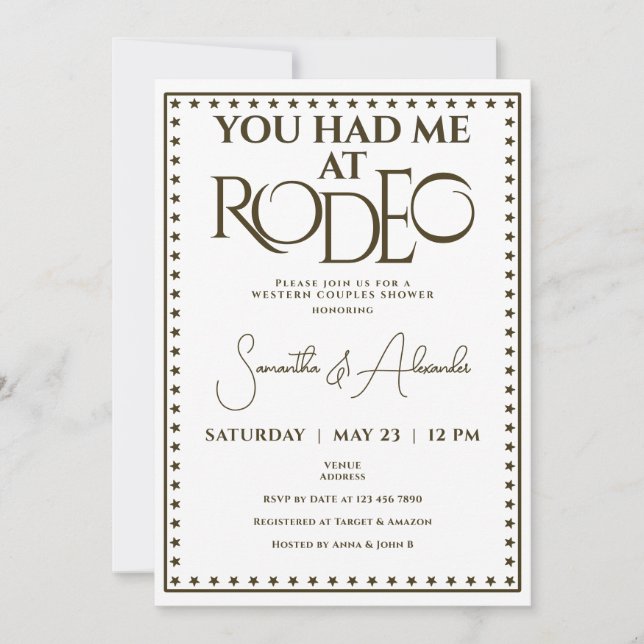 Invitation Western Rodeo Bridal Couples Douche (Devant)