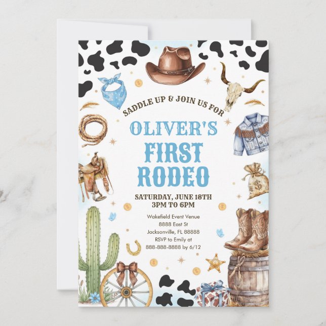 Invitation Western Rodeo Cowboy First Rodeo 1st Birthday (Devant)
