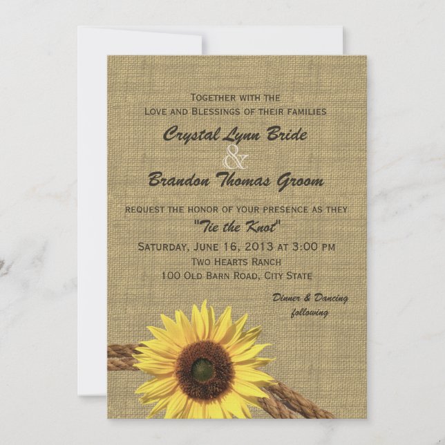 Invitation Western Rope et Mariage de tournesol (Devant)