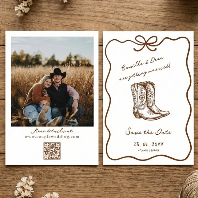 Invitation Western Rustic boho photo QR Code Save the Date  I (Créateur téléchargé)