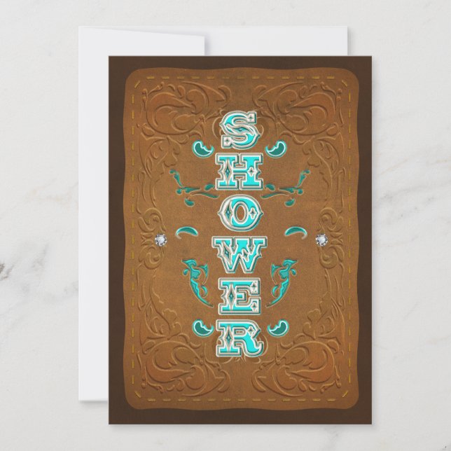 Invitation Western Rustic Brown & Fête des mariées Turquoise (Devant)