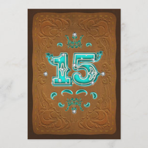 Invitation Western Rustic Brown & Turquoise 15 partis