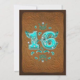 Invitation Western Rustic Brown & Turquoise SIXTEEN 16 Partie