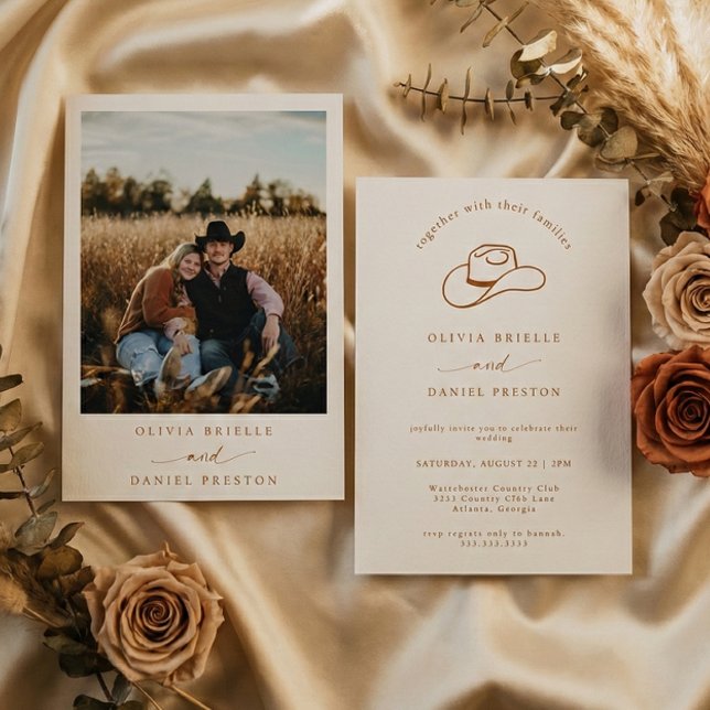 Invitation Western Rustic Cowboy Hat Photo Wedding (Créateur téléchargé)