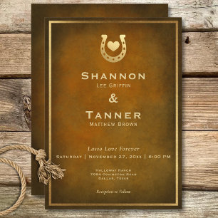 Invitation Western Rustic Horseshoe Coeur Brown or Mariage
