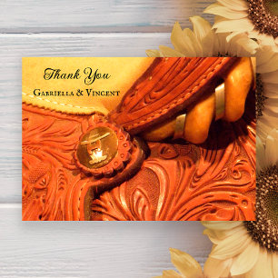 Invitation Western Saddle Mariage campagnard Merci Note