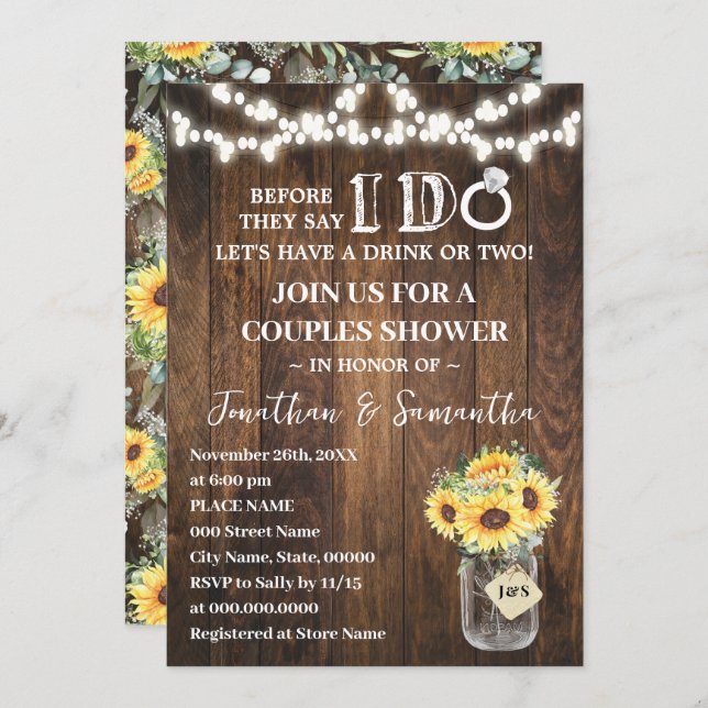 Invitation Western Sunflowers Before I do Couples Shower (Devant / Derrière)
