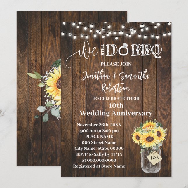 Invitation Western Sunflowers We still do Wedding Anniversary (Devant / Derrière)