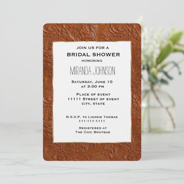 Invitation Western Tan Brown Bohemian Cowgirl Fête des mariée (Debout devant)