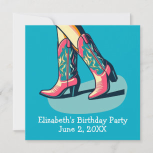 Invitation Western Thème Cowgirl Boots Fille fête d'anniversa