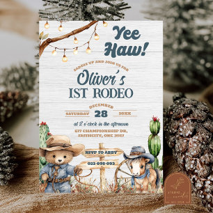 Invitation Western Yeehaw Bear Cowboy Premier Rodéo Anniversa