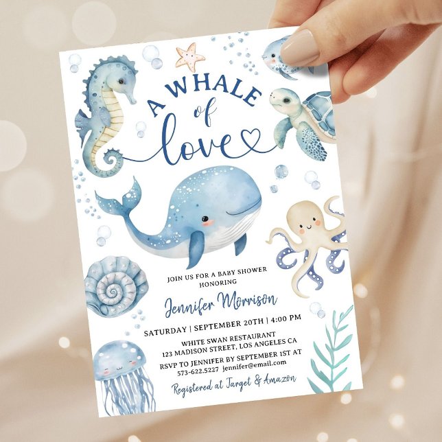 Invitation Whale Baby Shower Boy Blue Ocean (Créateur téléchargé)