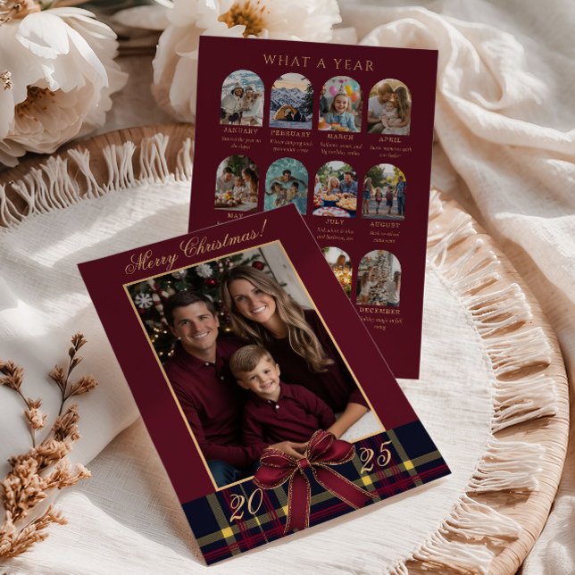 Invitation What A Year family Photo Red Plaid Holiday Card (Créateur téléchargé)