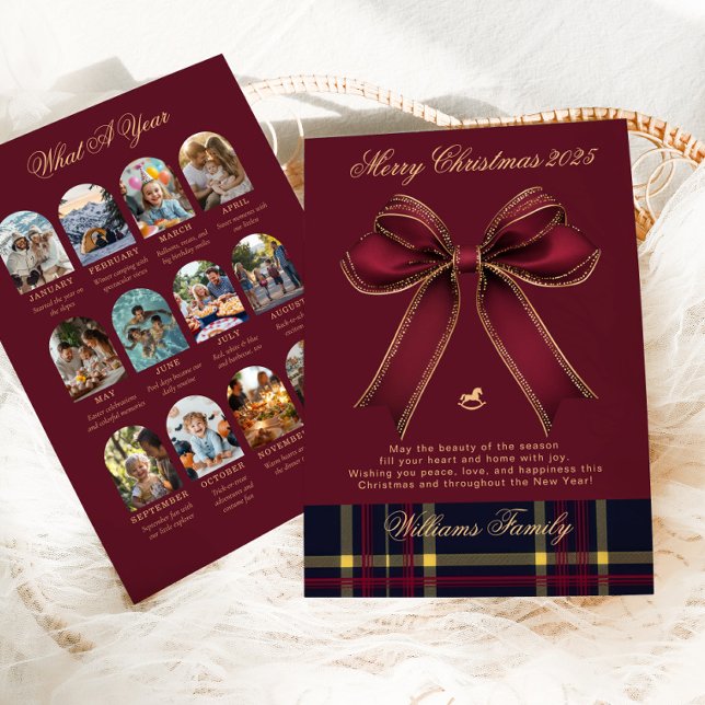 Invitation What A Year Photo Collage Christmas Bow Holiday (Créateur téléchargé)