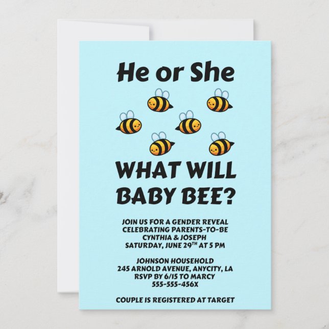 Invitation What Will Baby Bee Gender Reveal (Devant)