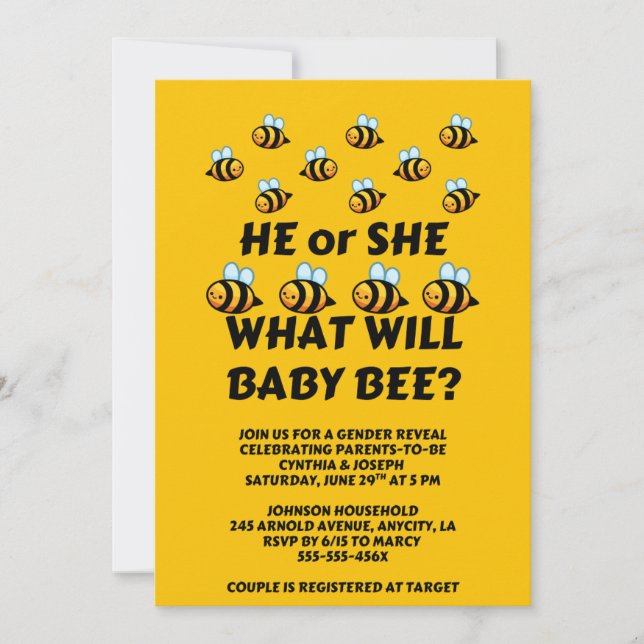 Invitation What Will Baby Bee Gender Reveal (Devant)