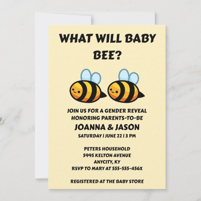 Invitation What Will Baby Bee Gender Reveal (Devant)