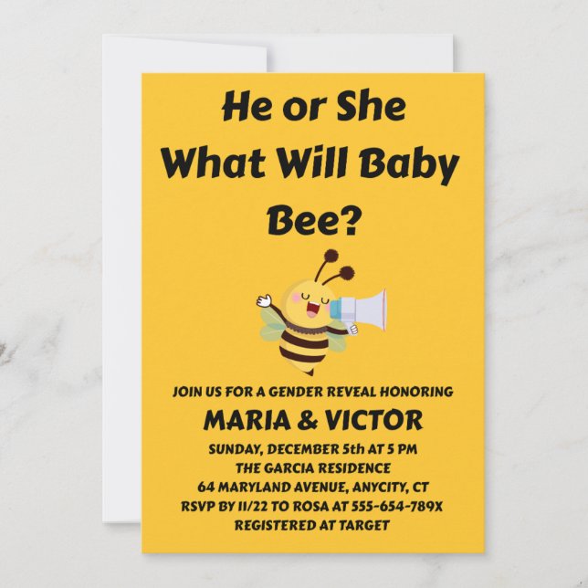 Invitation What Will Baby Bee Gender Reveal (Devant)