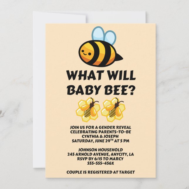 Invitation What Will Baby Bee Gender Reveal (Devant)