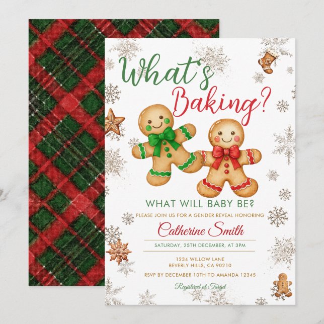 Invitation What's Baking Gingerbread Gender Reveal (Devant / Derrière)