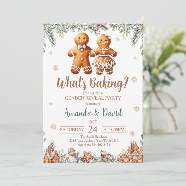 Invitation What's Baking Gingerbread Gender Reveal (Debout devant)