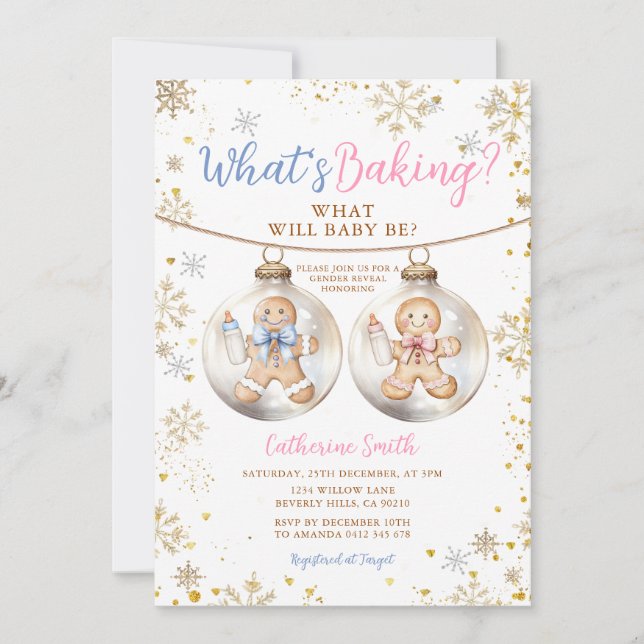 Invitation What's Baking Gingerbread Ornament Gender Reveal (Devant)