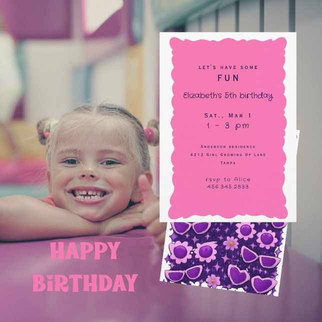 Invitation Whimiscal Purple and Pink 5th Birthday Party (Créateur téléchargé)