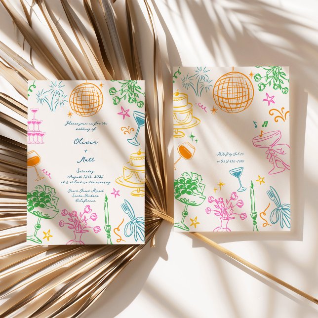 Invitation Whimisical Disco Colorful Wedding Invite (Disco Wedding Invitation, Colorful Wedding Invite, Whimsical Wedding Card, Retro Disco Wedding, Fun )