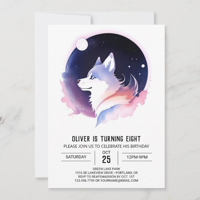 Invitation Whimsable éditable loup mignon Anniversaire (Devant)