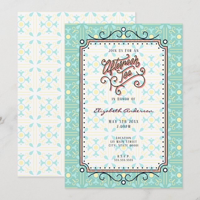 Invitation Whimsical Afternoon Tea Party (Devant / Derrière)