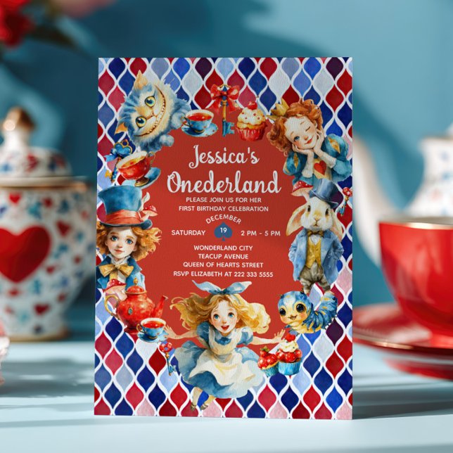 Invitation Whimsical Alice in ONEDERLAND 1st Birthday Party (Créateur téléchargé)