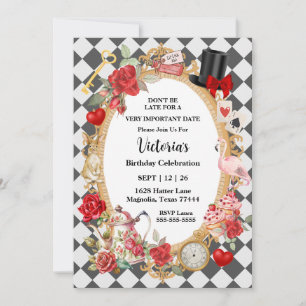 Invitation Whimsical Alice Mad Hatter Pays des merveilles Ann
