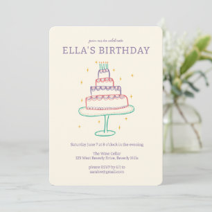 Invitation Whimsical Anniversaire Gâteau Cute Personnalisé Fê