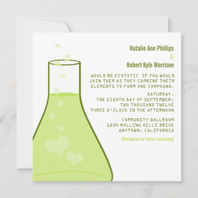 Invitation Whimsical Beaker Mariage, Vert (Devant)