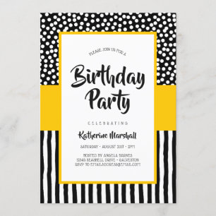 Invitation Whimsical Black Blanc et Jaune Anniversaire