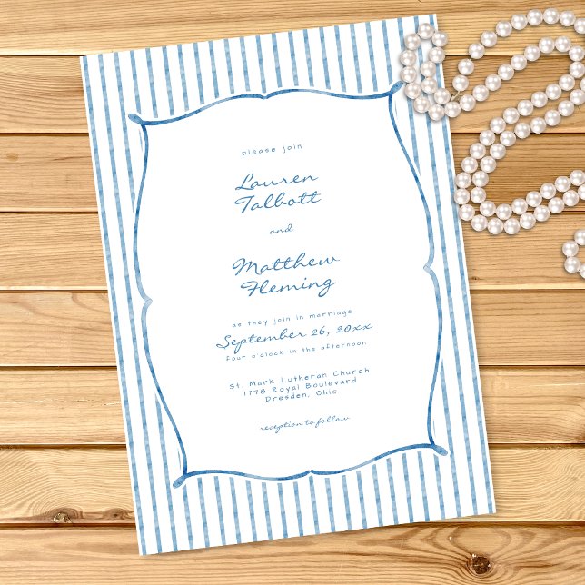 Invitation Whimsical Blue White Watercolor Stripe Wedding (Whimsical Blue White Watercolor Stripe Wedding Invitation)