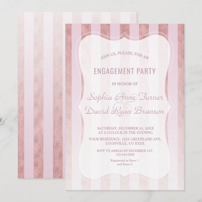 Invitation Whimsical Blush Rose Gold Stripes (Devant / Derrière)
