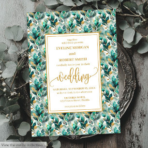 Invitation Whimsical Boho Forest Green Gold Mariage