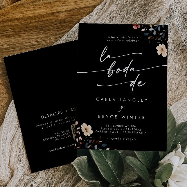 Invitation Whimsical Boho Wildflower QR Code Spanish Wedding (Créateur téléchargé)