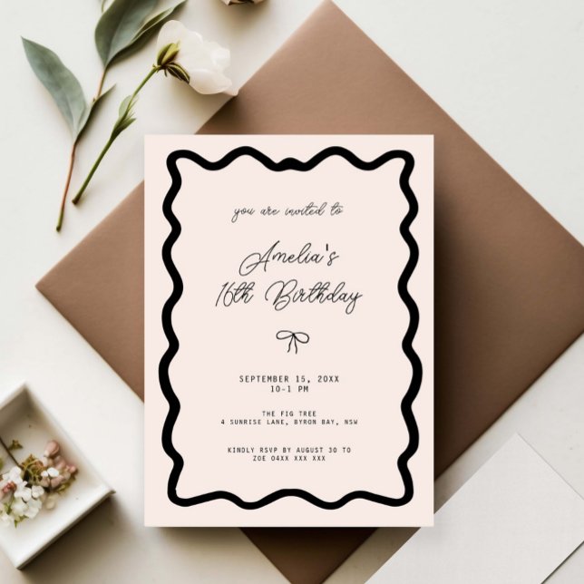Invitation Whimsical Bow cursive border 16th birthday (Créateur téléchargé)