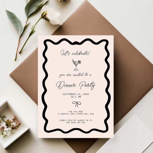 Invitation Whimsical Bow Cursive Border Dinner Party (Créateur téléchargé)