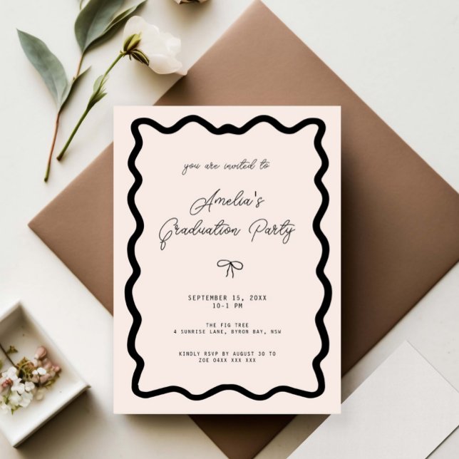 Invitation Whimsical Bow cursive border graduation party (Créateur téléchargé)